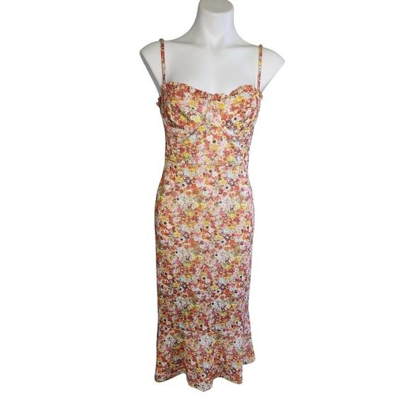 NWT HUTCH floral stretchy midi dress with ruffle hem womens size Large - Picture 1 of 11